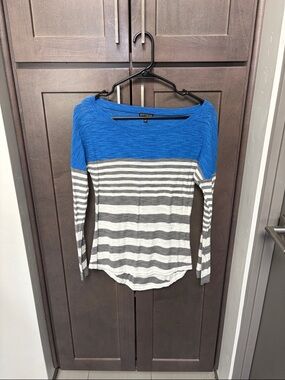 Express Blue and Gray Striped Colorblock Long-Sleeve Top